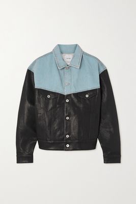 HALFBOY - Paneled Denim And Leather Jacket - Blue