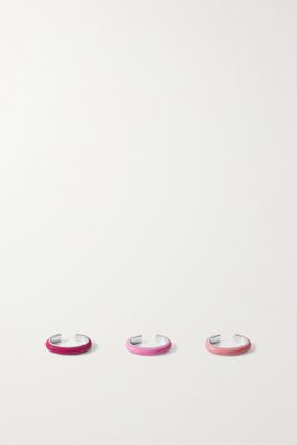 Fry Powers - Ombré Set Of Three Silver And Enamel Ear Cuffs - Pink