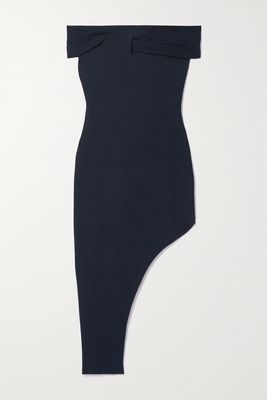 Safiyaa - Nouvia Asymmetric Off-the-shoulder Stretch-ponte Midi Dress - Blue