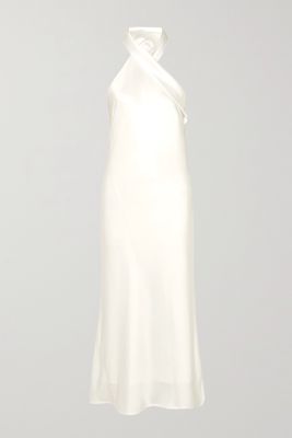 Galvan - Pandora Satin Halterneck Midi Dress - Ivory