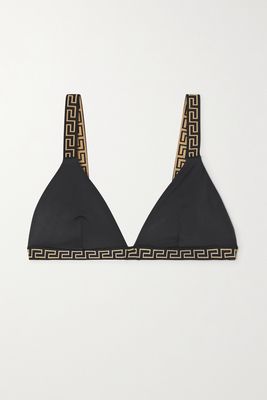 Versace - Jacquard-trimmed Triangle Bikini Top - Black