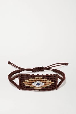Diane Kordas - Evil Eye Woven Cord And 14-karat White Gold Diamond And Sapphire Bracelet - Brown