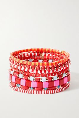 Roxanne Assoulin - Colour Therapy Set Of Eight Enamel And Gold-tone Bracelets - Red