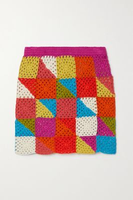 Batsheva - Vivien Patchwork Crochet-knit Alpaca Mini Skirt - Red