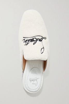 Christian Louboutin - Navy Coolito Donna Logo-embroidered Faux Shearling Slippers - White