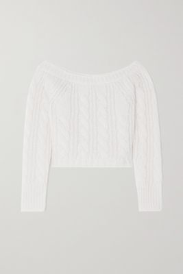 Cecilie Bahnsen - Gia Off-the-shoulder Cable-knit Mohair And Silk-blend Cardigan - Ecru