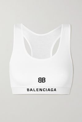 Balenciaga - Embroidered Stretch-cotton Jersey Sports Bra - White