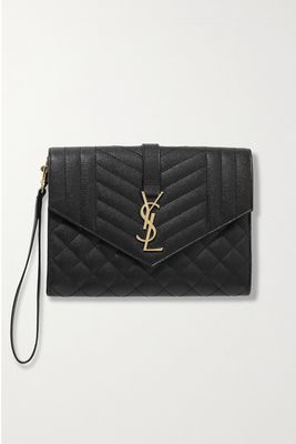 SAINT LAURENT - Envelope Quilted Textured-leather Pouch - Black