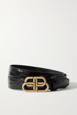 Balenciaga - Bb Croc-effect Leather Waist Belt - Black