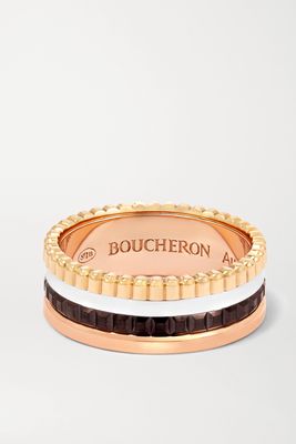 Boucheron - Quatre Classique Small 18-karat Yellow, White And Rose Gold And Pvd Ring - 52