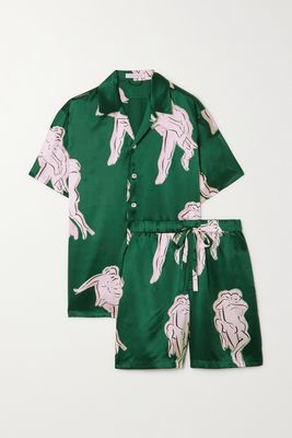 Olivia von Halle - Emeli Printed Silk-satin Pajama Set - Green