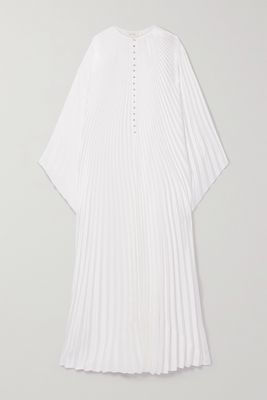 SemSem - Crystal-embellished Plissé-satin Maxi Dress - White