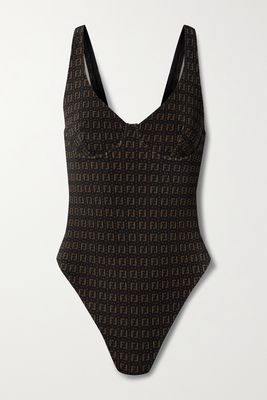Fendi - Stretch Jacquard-knit Underwired Swimsuit - Black