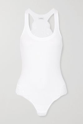 La Perla - Souple Lace-trimmed Stretch Cotton-blend Jersey Bodysuit - White
