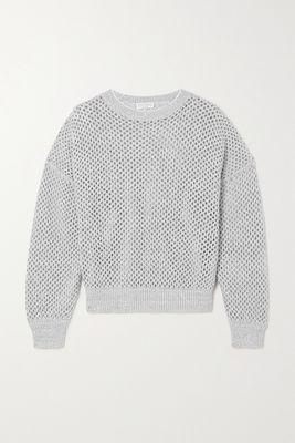 Brunello Cucinelli - Sequin-embellished Open-knit Linen-blend Sweater - Gray