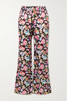 GANNI - Floral-print Satin Pajama Pants - Brown