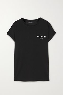 Balmain - Flocked Cotton-jersey T-shirt - Black