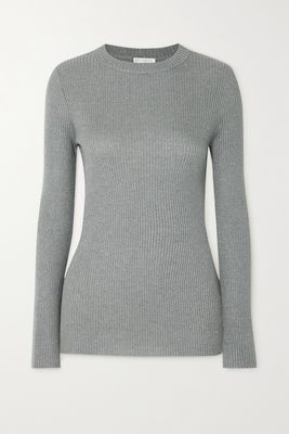 Brunello Cucinelli - Ribbed Metallic Cashmere-blend Sweater - Gray