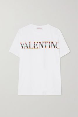 Valentino - Sequin-embellished Embroidered Cotton-jersey T-shirt - White