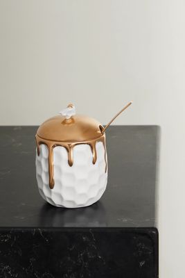L'Objet - Beehive Gold-plated Porcelain Honeypot And Spoon - White