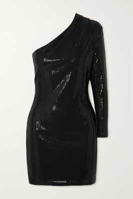 Solace London - Zuri One-sleeve Sequined Jersey Mini Dress - Black