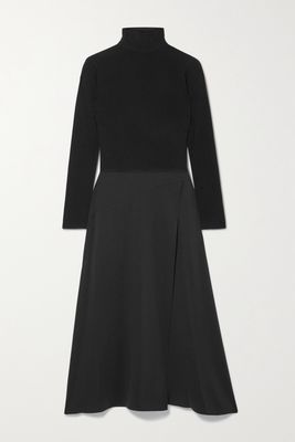 Vince - Open-back Paneled Wool And Cashmere-blend And Crepe Midi Dress - Black