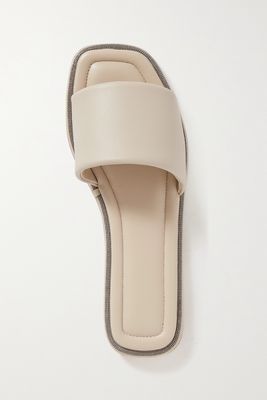 Brunello Cucinelli - Bead-embellished Leather Slides - Neutrals