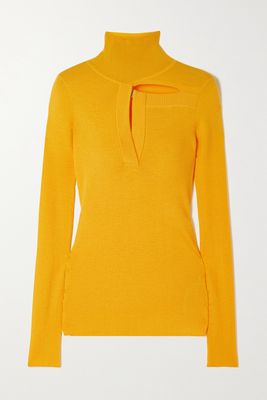 Christopher Kane - Cutout Ribbed Merino Wool And Cashmere-blend Turtleneck Sweater - Yellow