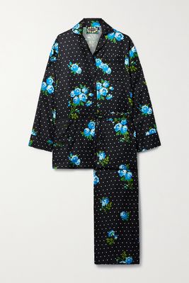 Richard Quinn - Printed Silk-twill Pajama Set - Black