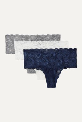 Cosabella - Never Say Never Set Of Three Stretch-lace Thongs - Blue