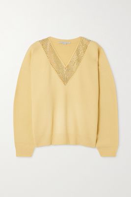 Stella McCartney - Crystal-embellished Cutout Ribbed Wool Sweater - Yellow