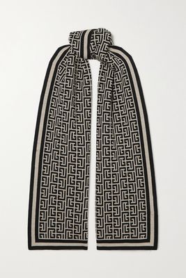 Balmain - Jacquard-knit Merino Wool Scarf - Neutrals