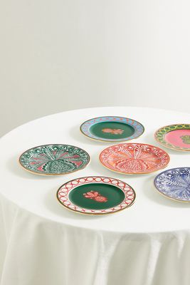 La DoubleJ - Set Of Six Gold-plated Porcelain Dessert Plates - Pink