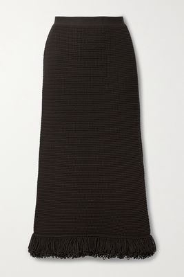 Bottega Veneta - Fringed Crocheted Cotton Midi Skirt - Brown