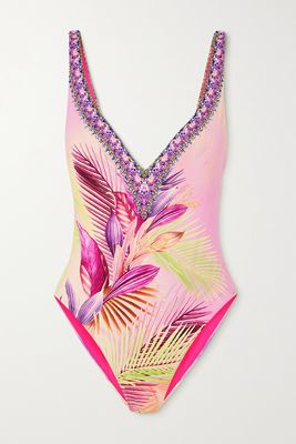 Camilla - Crystal-embellished Printed Recycled Swimsuit - Pink