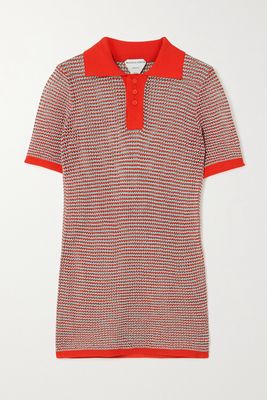 Bottega Veneta - Striped Open-knit Cotton-blend Polo Shirt - Red