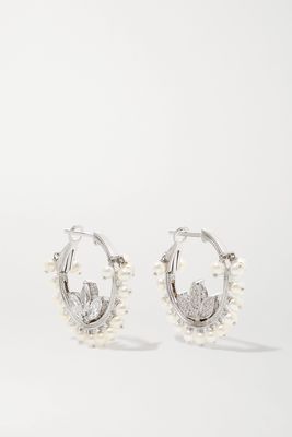Maria Tash - Lotus 16mm 18-karat White Gold, Diamond And Pearl Hoop Earrings - one size