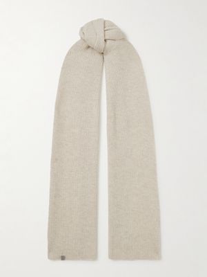 Brunello Cucinelli - Bead-embellished Ribbed Cashmere Scarf - Neutrals