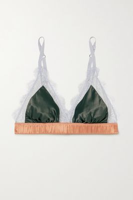 Love Stories - Love Lace-trimmed Satin Soft-cup Triangle Bra - Green