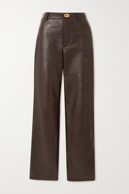 Bottega Veneta - Leather Straight-leg Pants - Brown