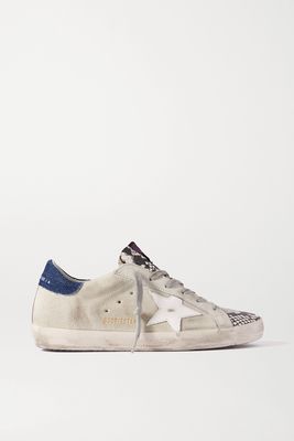 Golden Goose - Superstar Denim-trimmed Distressed Snake-effect Leather And Suede Sneakers - Gray