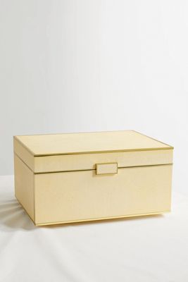 AERIN - Luxe Gold-tone, Shagreen And Suede Jewelry Box - Cream