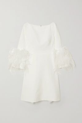 Huishan Zhang - Reign Feather-trimmed Crepe Mini Dress - White