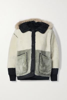 Marfa Stance - Reversible Hooded Shell-trimmed Shearling Bomber Jacket - Gray