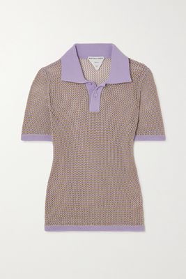 Bottega Veneta - Open-knit Cotton-blend Polo Shirt - Purple