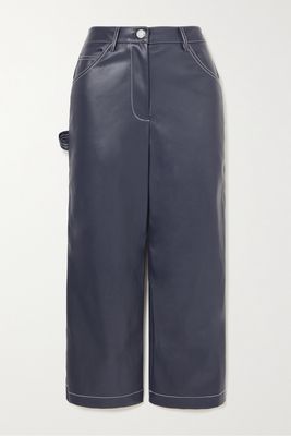 STAUD - Domino Cropped Vegan Leather Wide-leg Pants - Blue