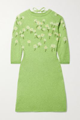BERNADETTE - Camilla Open-back Intarsia Mohair-blend Mini Dress - Green