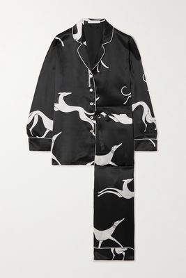 Olivia von Halle - Lila Printed Silk-satin Pajama Set - Black