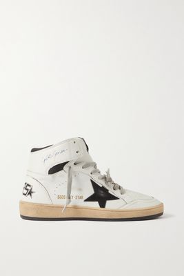 Golden Goose - Sky Star Distressed Printed Leather High-top Sneakers - White