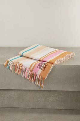 Loewe - Fringed Striped Cotton-voile Blanket - Orange